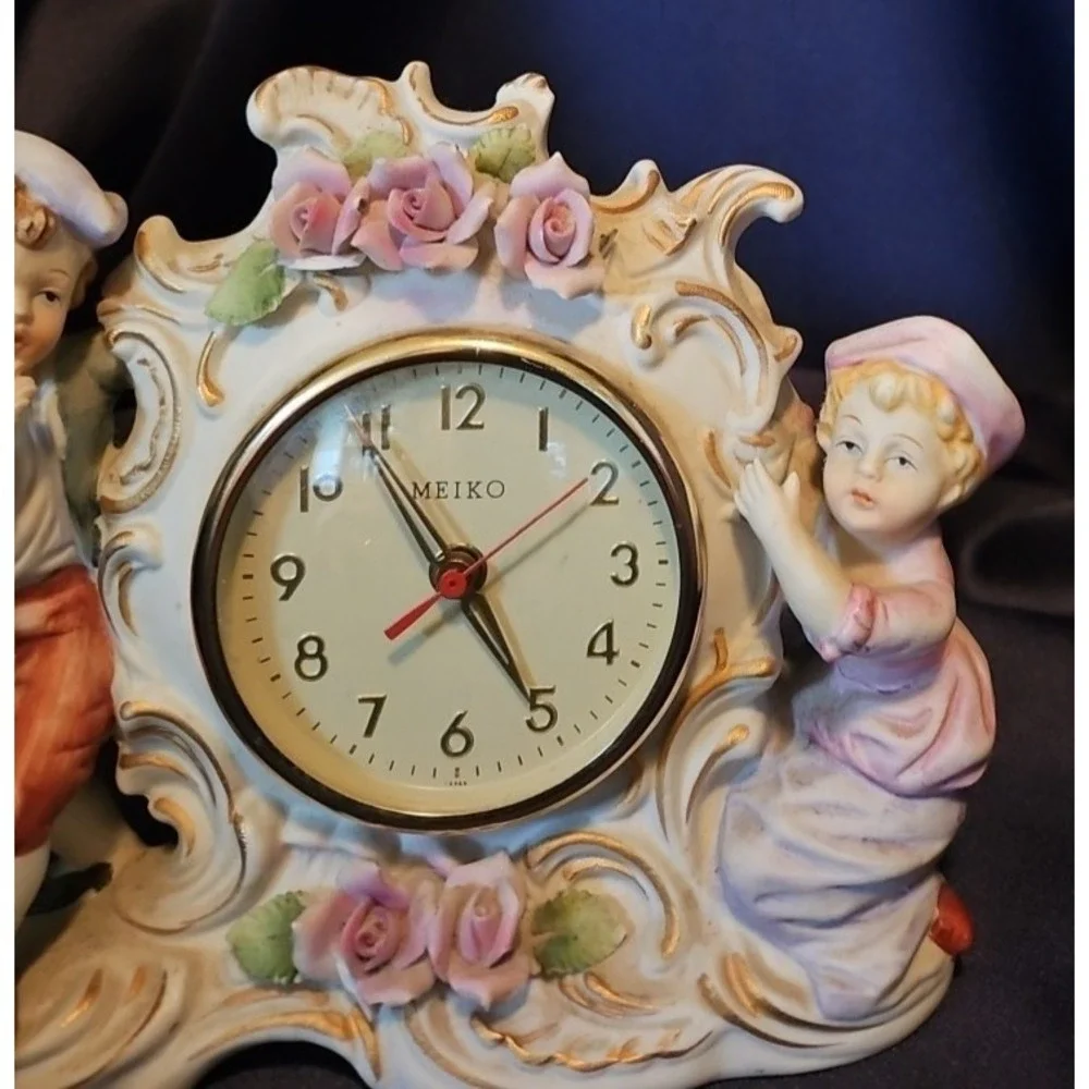 Vintage Meiko Figural Mantle Clock Works Great